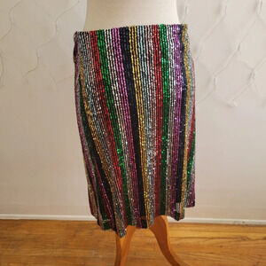 -Sequined Rainbow Stretchy Pencil Skirt / Size Medium